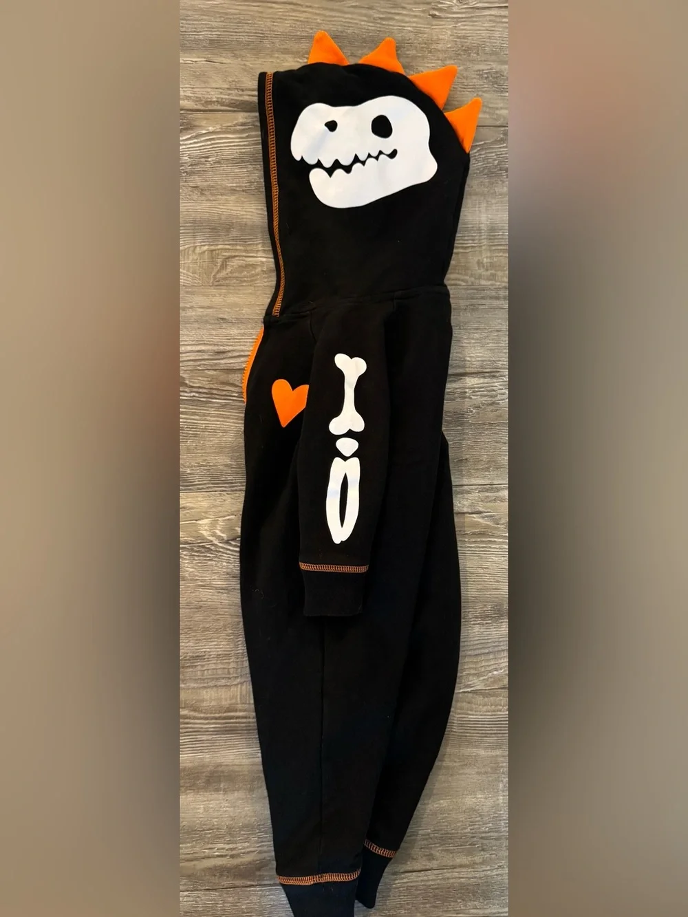 Cat & Jack Black and Orange Dinosaur Bones Hooded One-Piece
